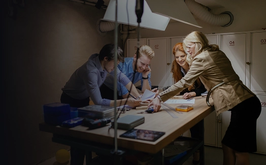 Het team werkt aan het project achter de schermen.